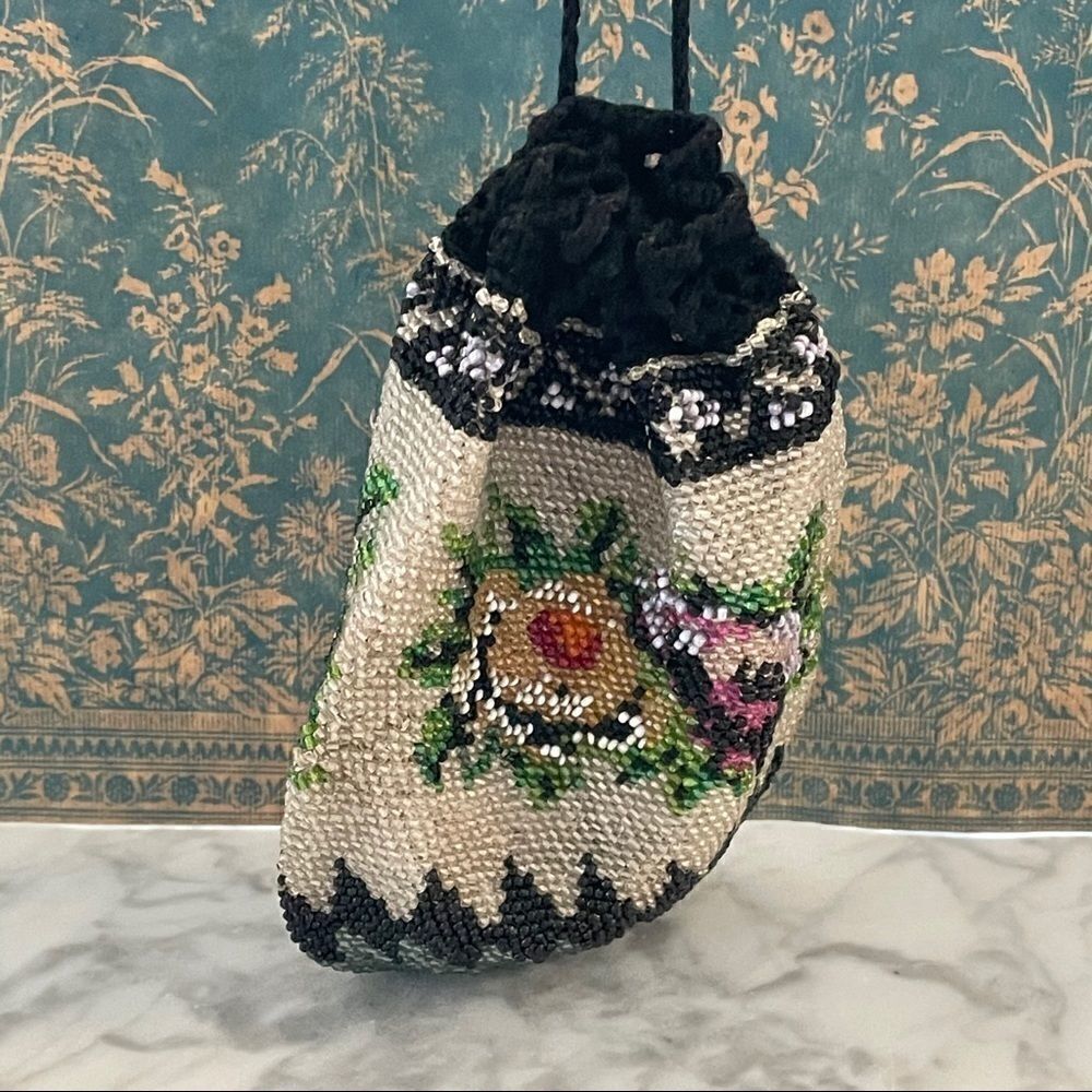 Antique Microbeaded Reticule Drawstring Purse - Picture 5 of 5